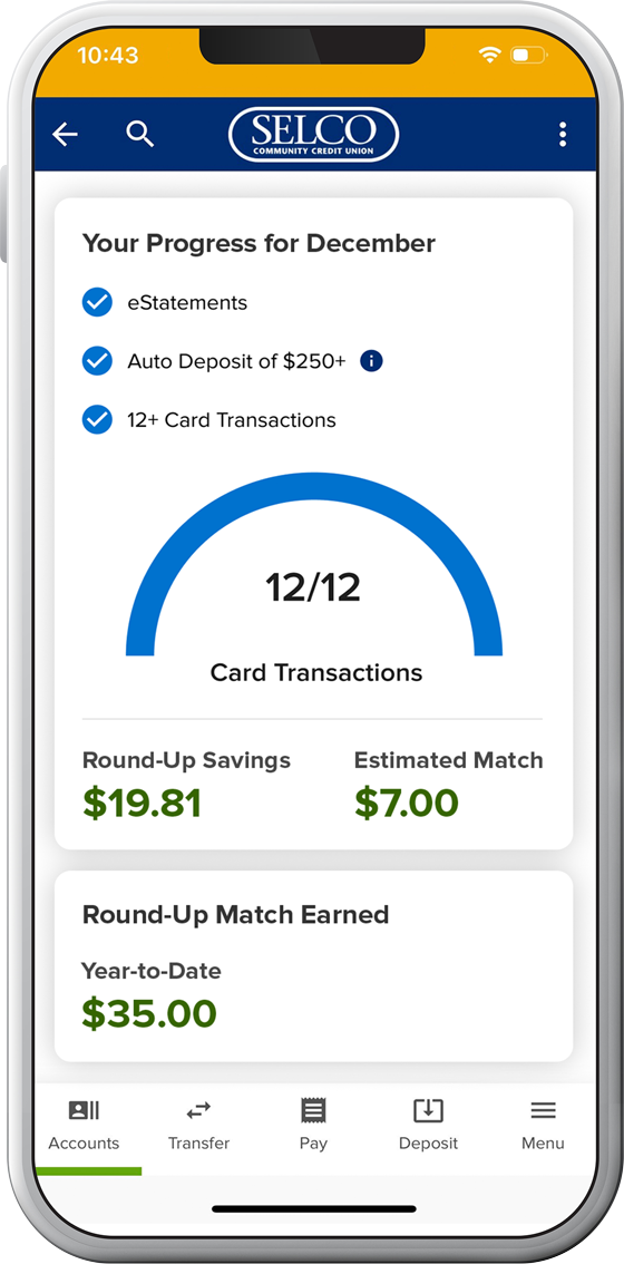 SELCO digital banking app showing the Link tracker.