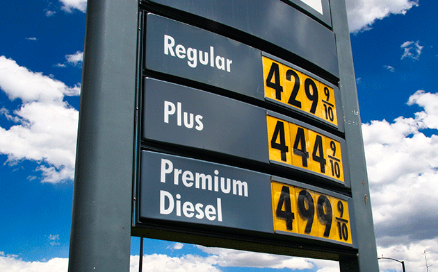 Sign showing gas prices