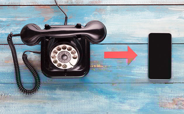 Conceptual image of rotary and mobile phones