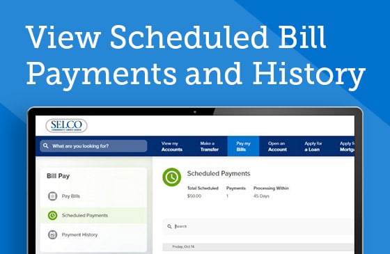 View scheduled bill payments and history in digital banking graphic