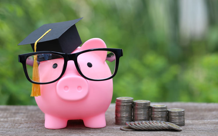 Piggy bank wearing a graduation hat