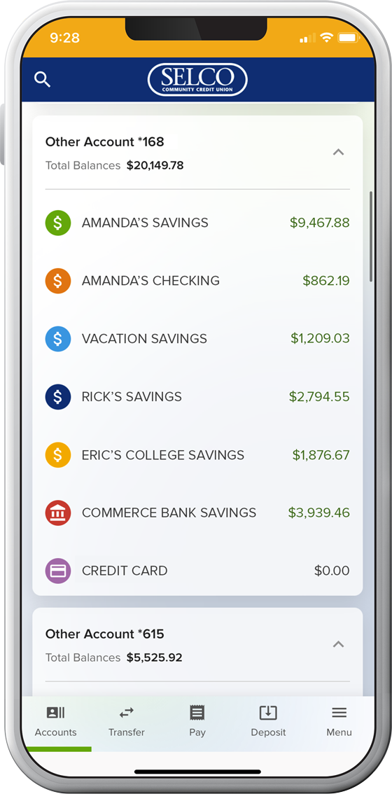 SELCO community credit union digital banking app graphic