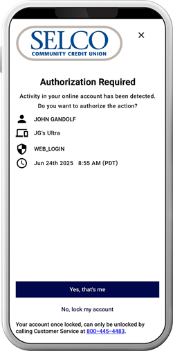 SELCO push notification screen