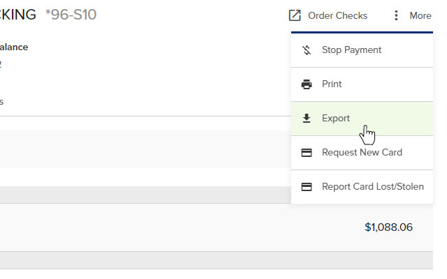 Download transaction history step 2