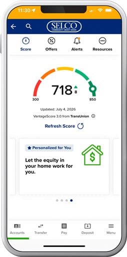 Credit score screen on phone