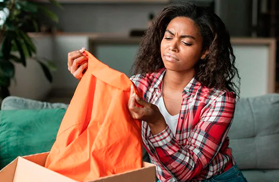 Woman sitting on the couch doing laundry. 