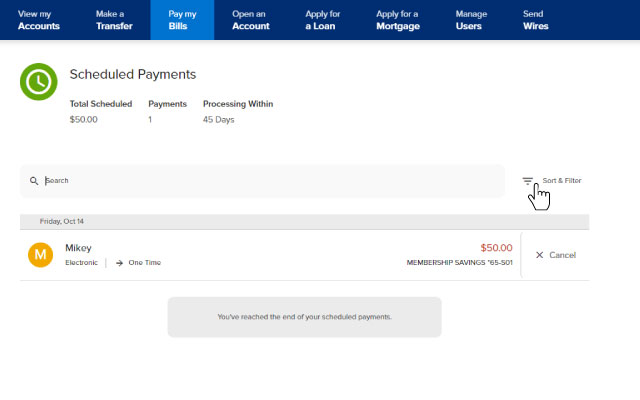 View scheduled bill payments and history step 3