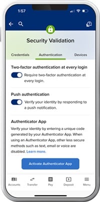 Phone showing SELCO app's security features