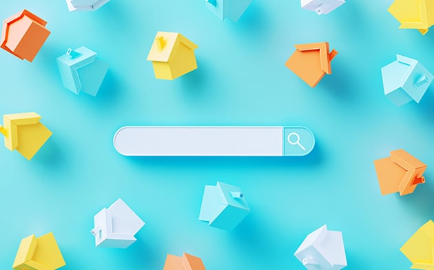 Tiny houses surrounding search bar