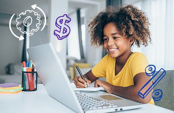 Younger kid learning about financial education online